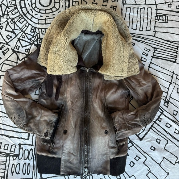 SWORD DISTRESSED AVIATOR MOTO LEATHER JACKET ITALY SIZE XS - Picture 12 of 15